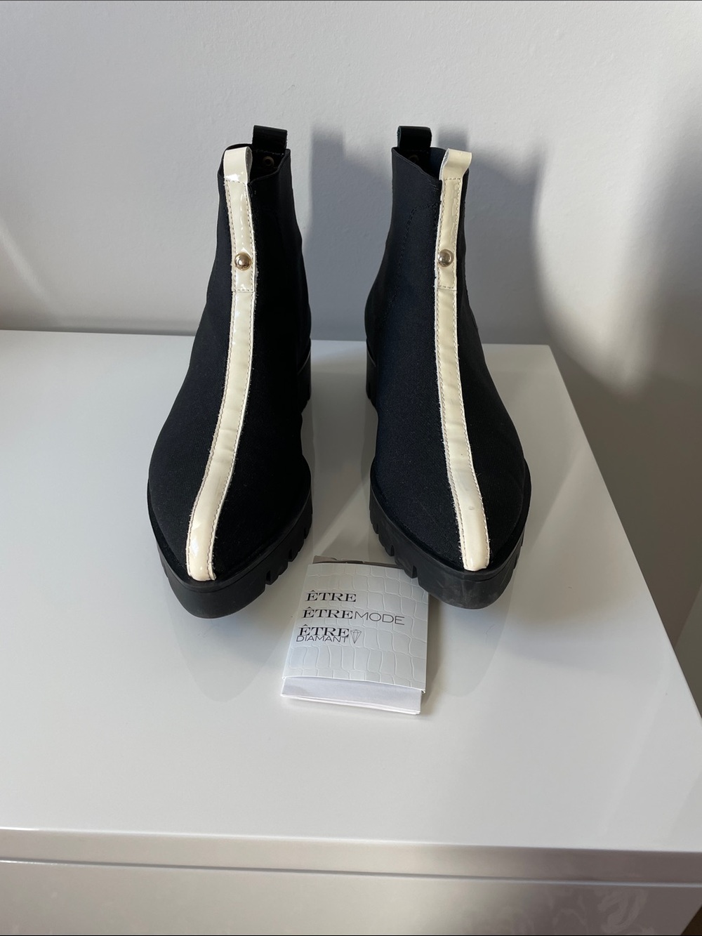 Black Chelsea Ankle Boots with Cream Center Trim